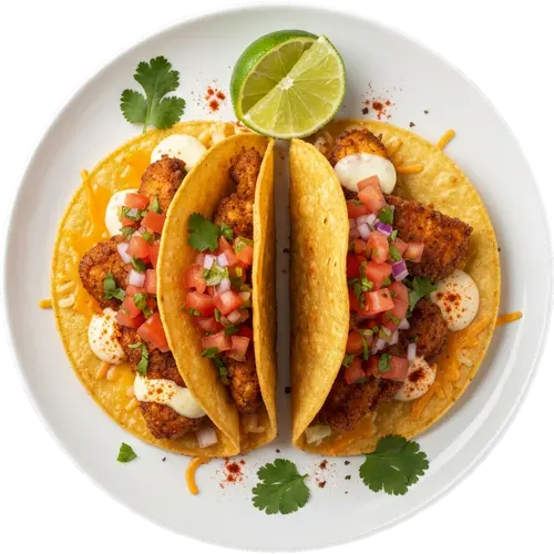 Crispy Chicken Tacos with Spicy Taco Sauce and Pico de Gallo