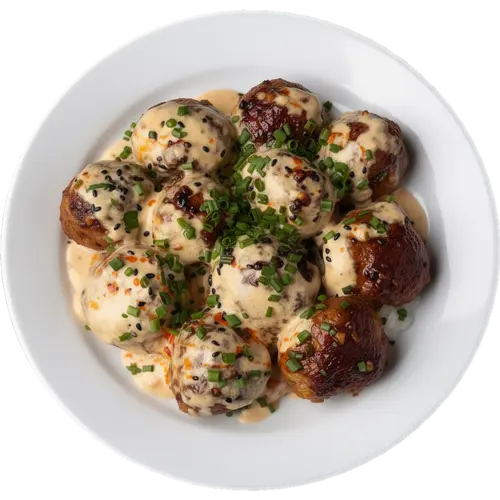 Teriyaki Meatballs with Spicy Miso Sauce