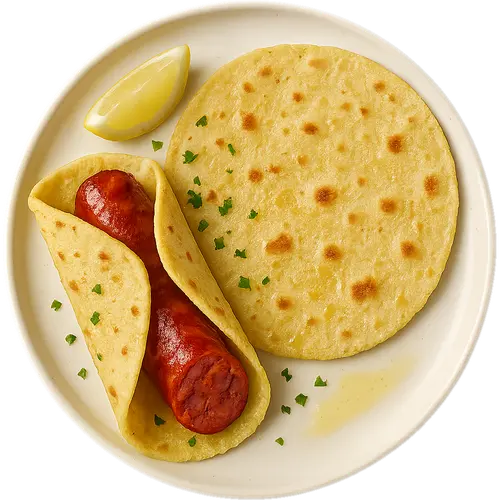 Talo con chorizo (corn flatbread with chorizo)
